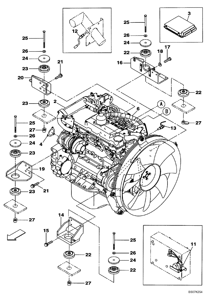 Схема запчастей Case CX225SR - (02-01) - ENGINE MOUNTING - ENGINE (02) - ENGINE