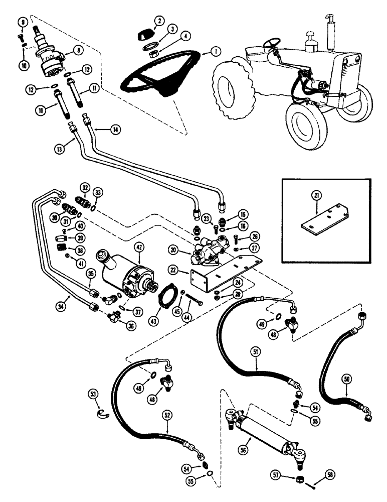 Схема запчастей Case 480CK - (117A) - STEERING SYSTEM, HYDROSTATIC STEERING, USED PRIOR TO TRACTOR SERIAL NUMBER 8675938 