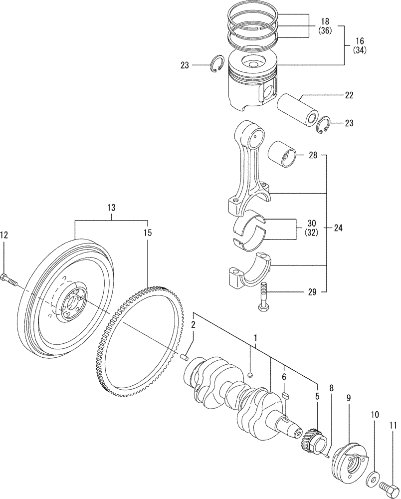 Схема запчастей Case CX36B - (08-008) - CRANK SHAFT & PISTON (10) - ENGINE