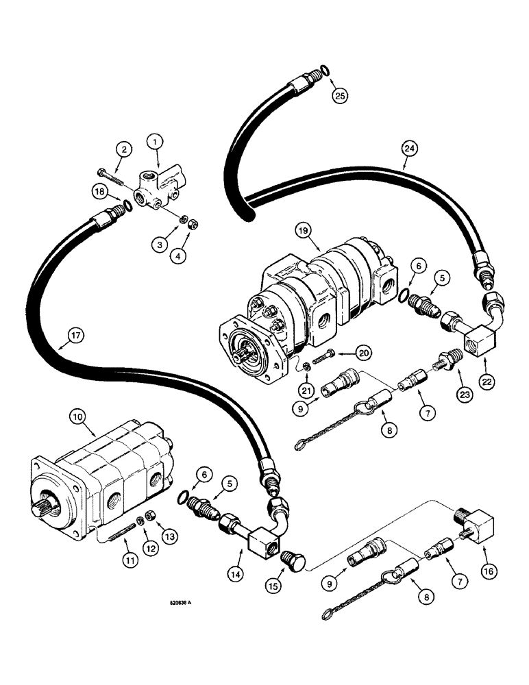 Схема запчастей Case W14 - (250) - STEERING HYDRAULIC CIRCUIT, PUMP TO FLOW CONTROL VALVE, MODELS W/O AUXILIARY STEERING (05) - STEERING