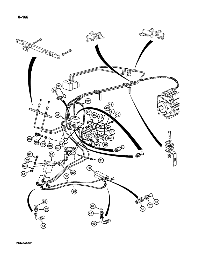 Схема запчастей Case 125B - (8-166) - HYDRAULIC CIRCUIT FOR OPTIONS, P.I.N. 74845 THRU 74963, 21801 THRU 21868, 26801 AND AFTER (08) - HYDRAULICS