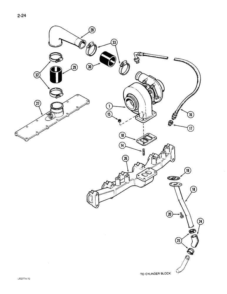 Схема запчастей Case 1085C - (2-24) - TURBOCHARGER SYSTEM, 6T-590 ENGINE (02) - ENGINE