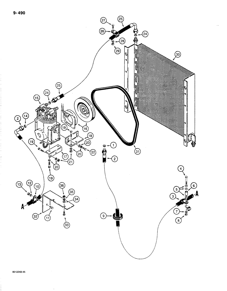 Схема запчастей Case 780C - (9-490) - AIR CONDITIONING RETURN LINES, CAB TO COMPRESSOR AND CONDENSOR (09) - CHASSIS/ATTACHMENTS