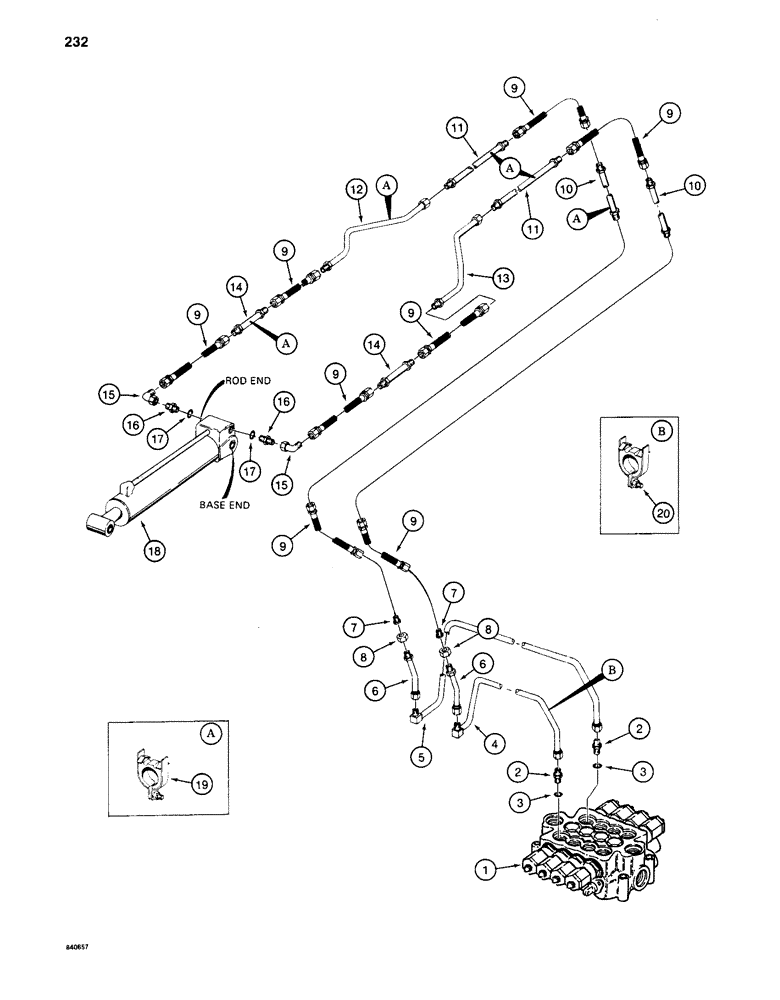 Схема запчастей Case 880C - (232) - TOOL CYLINDER LINES FOR E BOOM, BEFORE PIN 6205456 (07) - HYDRAULIC SYSTEM