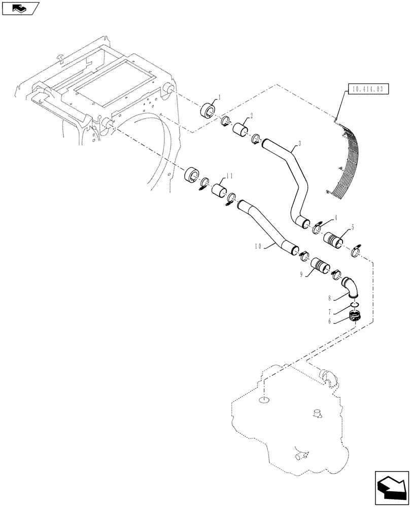 Схема запчастей Case 821F - (10.408.06[02]) - ENGINE COOLING LINES INSTALLATION (10) - ENGINE