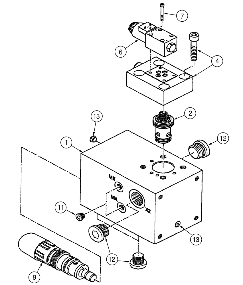 Схема запчастей Case 621D - (08-09F) - VALVE ASSY - RIDE CONTROL DIRECTIONAL (08) - HYDRAULICS