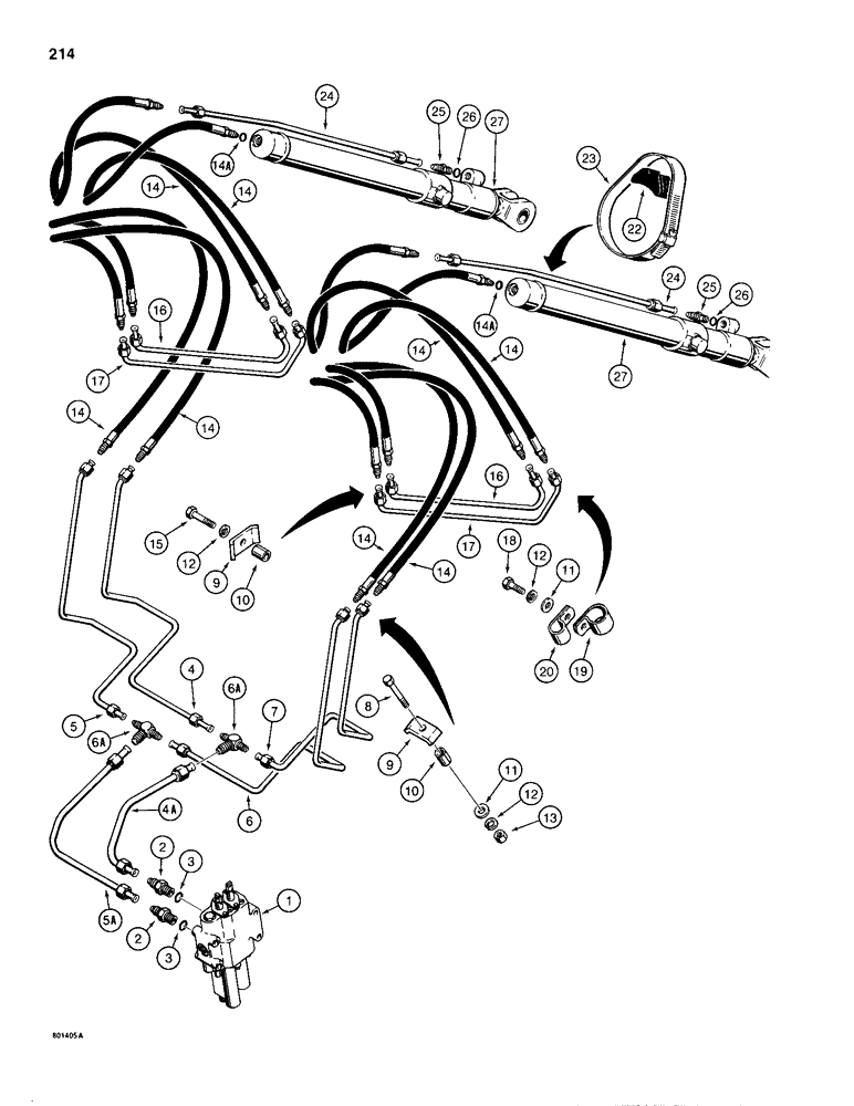 Схема запчастей Case 680H - (214) - LOADER BUCKET CYLINDER HYDRAULIC CIRCUIT (08) - HYDRAULICS