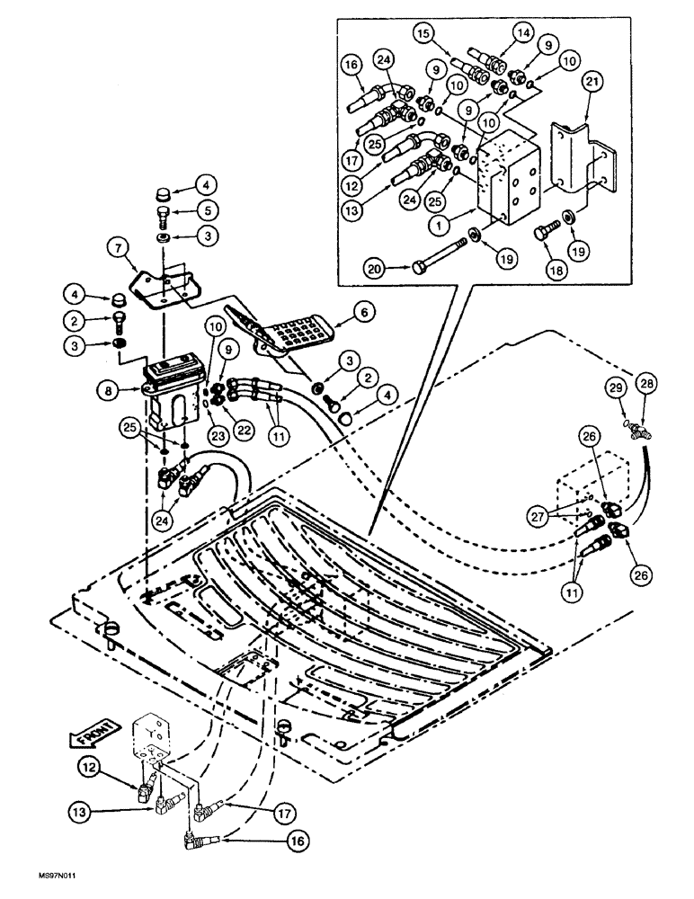 Схема запчастей Case 9045B - (8-034) - TRAVEL CONTROL LINES, SINGLE PEDAL TRAVEL (08) - HYDRAULICS