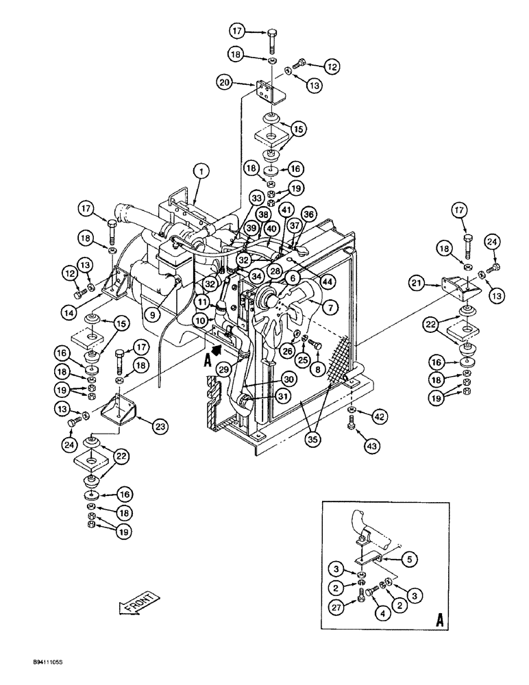 Схема запчастей Case 9040B - (2-04) - ENGINE MOUNTING, RADIATOR AND ADAPTING PARTS, P.I.N. DAC04#2001 AND AFTER (02) - ENGINE