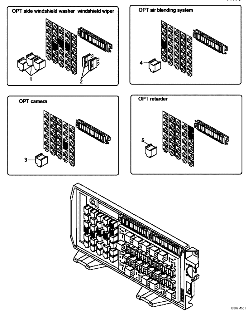 Схема запчастей Case 325 - (6.720A[09]) - CONTROL PANEL OPTIONS - SIDE SHIELD WASHER WIPER - CAMERA - AIR BLENDING - RETARDER (87619650) (13) - Electrical System / Decals