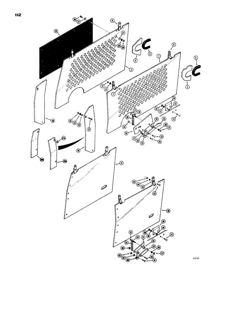 Схема запчастей Case 1150 - (112) - SIDE SHIELDS AND BRUSH GUARDS, SIDE BRUSH SHIELD (DOZER & DRAWBAR MODELS) (05) - UPPERSTRUCTURE CHASSIS