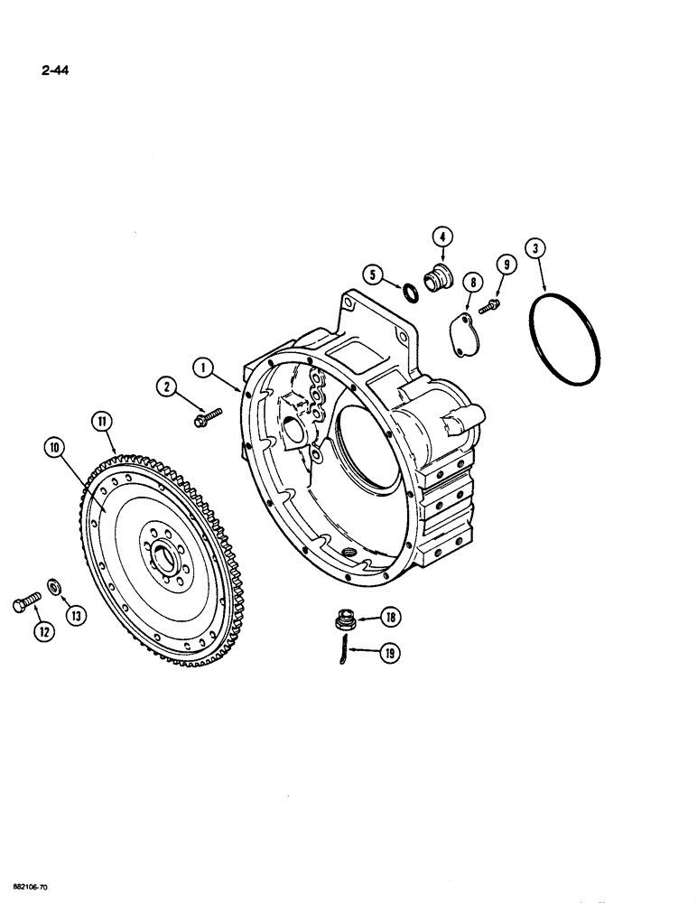 Схема запчастей Case W36 - (2-44) - FLYWHEEL AND HOUSING, 6TA-830 ENGINE (02) - ENGINE