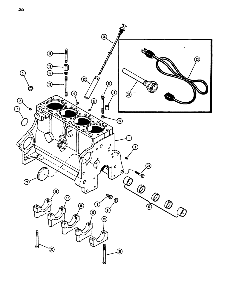 Схема запчастей Case 450 - (020) - CYLINDER BLOCK, 207 DIESEL ENGINE (01) - ENGINE