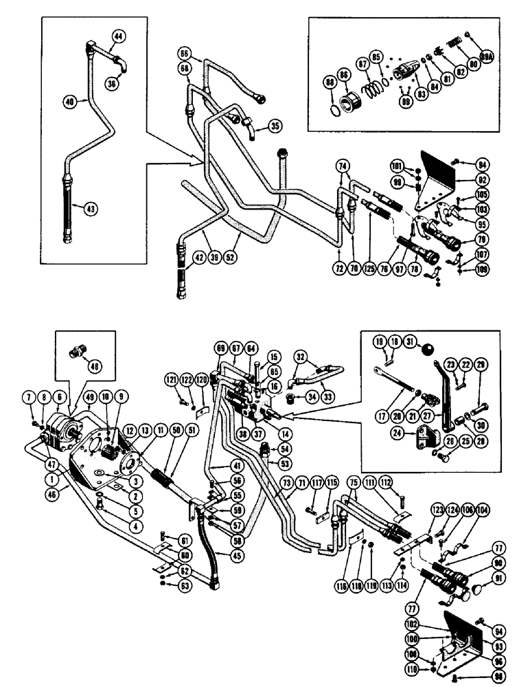 Схема запчастей Case 600 - (216) - SINGLE PULL-BEHIND INSTALLATION, VALVE, LEVERS, PUMP, TUBES, HOSES, FITTINGS (UP TO S/N 7060799) (05) - UPPERSTRUCTURE CHASSIS