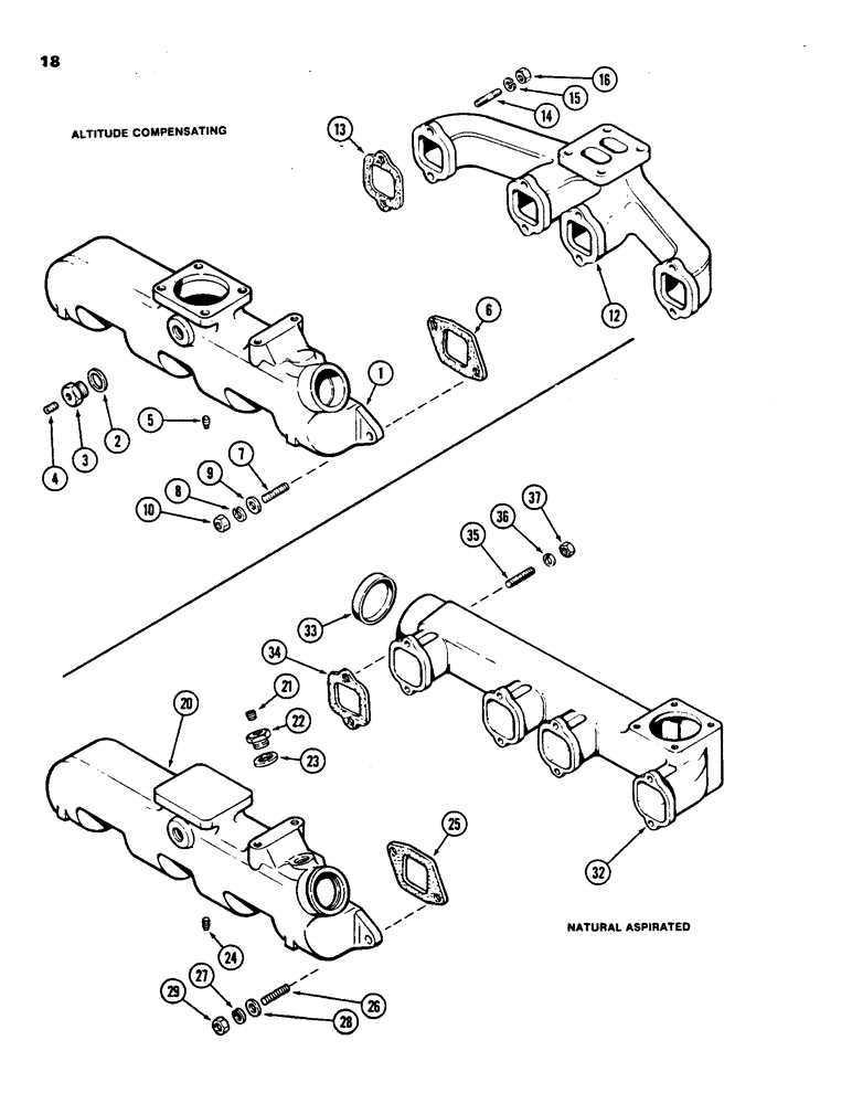 Схема запчастей Case 855C - (018) - MANIFOLDS, 336BDT ALTITUDE COMPENSATING ENGINE (01) - ENGINE