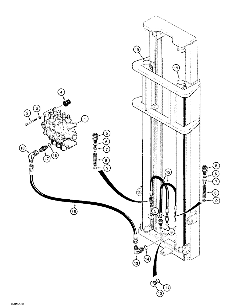 Схема запчастей Case 585E - (8-12) - MAST LIFT CYL. HYDRAULIC CIRCUIT, MODELS W/ DUAL LIFT CYL., WITH OR W/O 31 DEGREE FORWARD MAST TILT (08) - HYDRAULICS