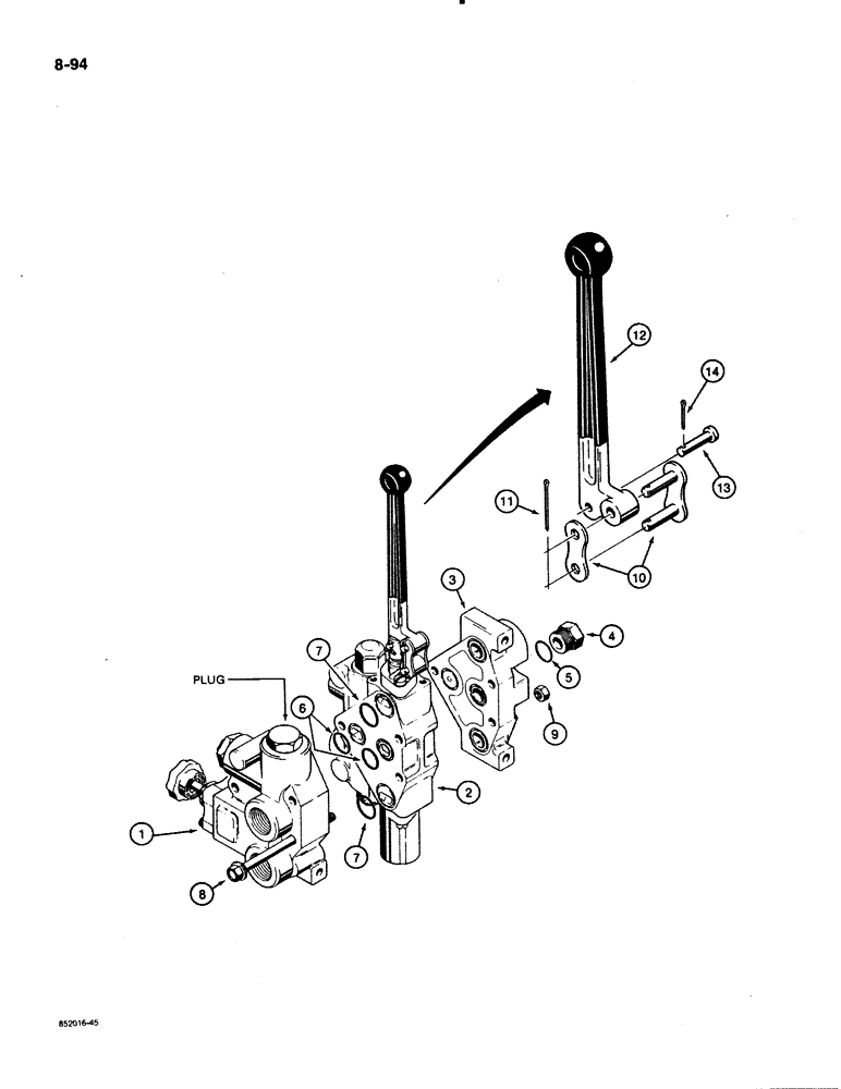 Схема запчастей Case 480E - (8-094) - THREE-POINT HITCH CONTROL VALVE, ONE-SPOOL VALVE ASSEMBLY, D122163 CONTROL VALVE (08) - HYDRAULICS