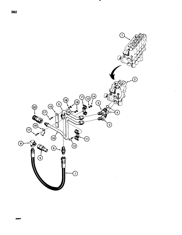 Схема запчастей Case 580E - (382) - THREE-POINT HITCH VALVE HYDRAULIC CIRCUIT (08) - HYDRAULICS