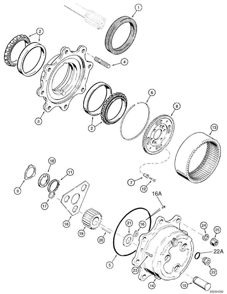 Схема запчастей Case 580L - (6-012) - FRONT DRIVE AXLE, PLANETARY (06) - POWER TRAIN