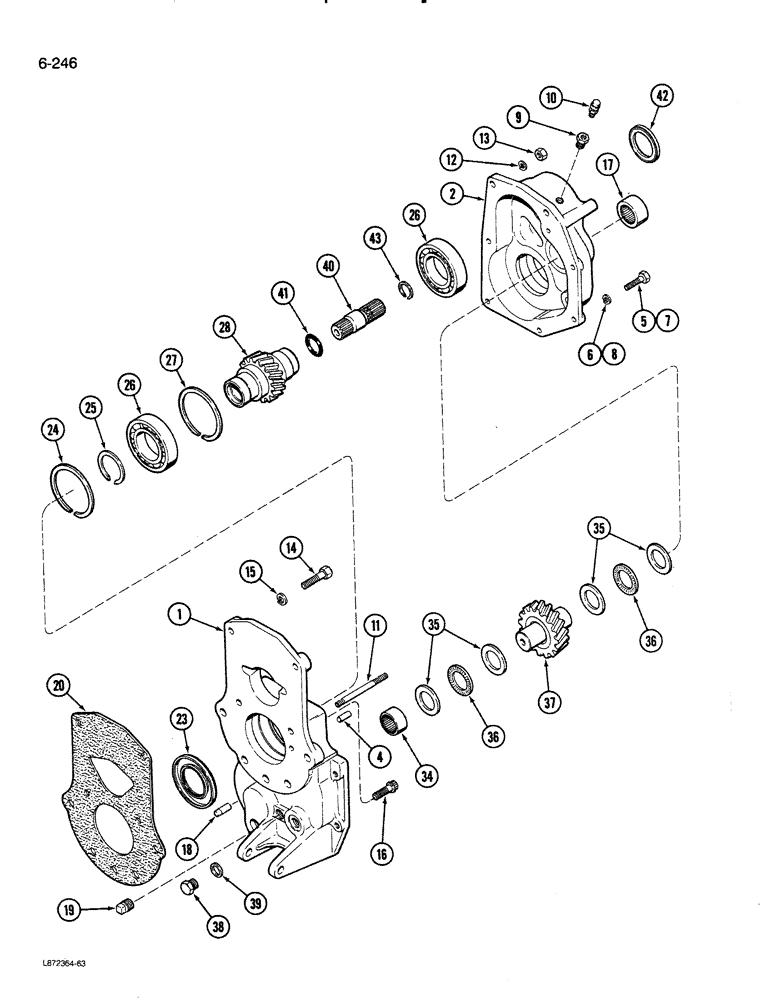 Схема запчастей Case 580K - (06-246) - TRANSAXLE TRANSFER GEAR BOX, 4 WHEEL DRIVE (06) - POWER TRAIN