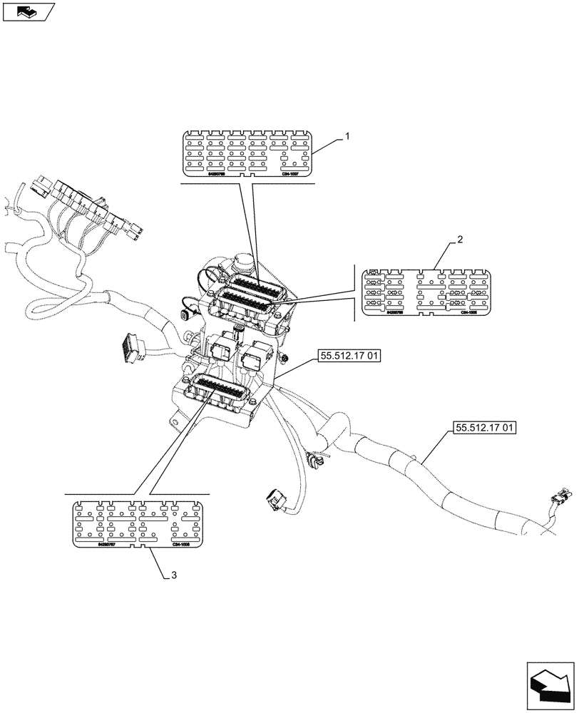 Схема запчастей Case 590SN - (55.512.17[02]) - VAR - 423058, 423059 - HARNESS INSTALL - SIDE CONSOLE, STANDARD TRANSMISSION, DECALS (55) - ELECTRICAL SYSTEMS