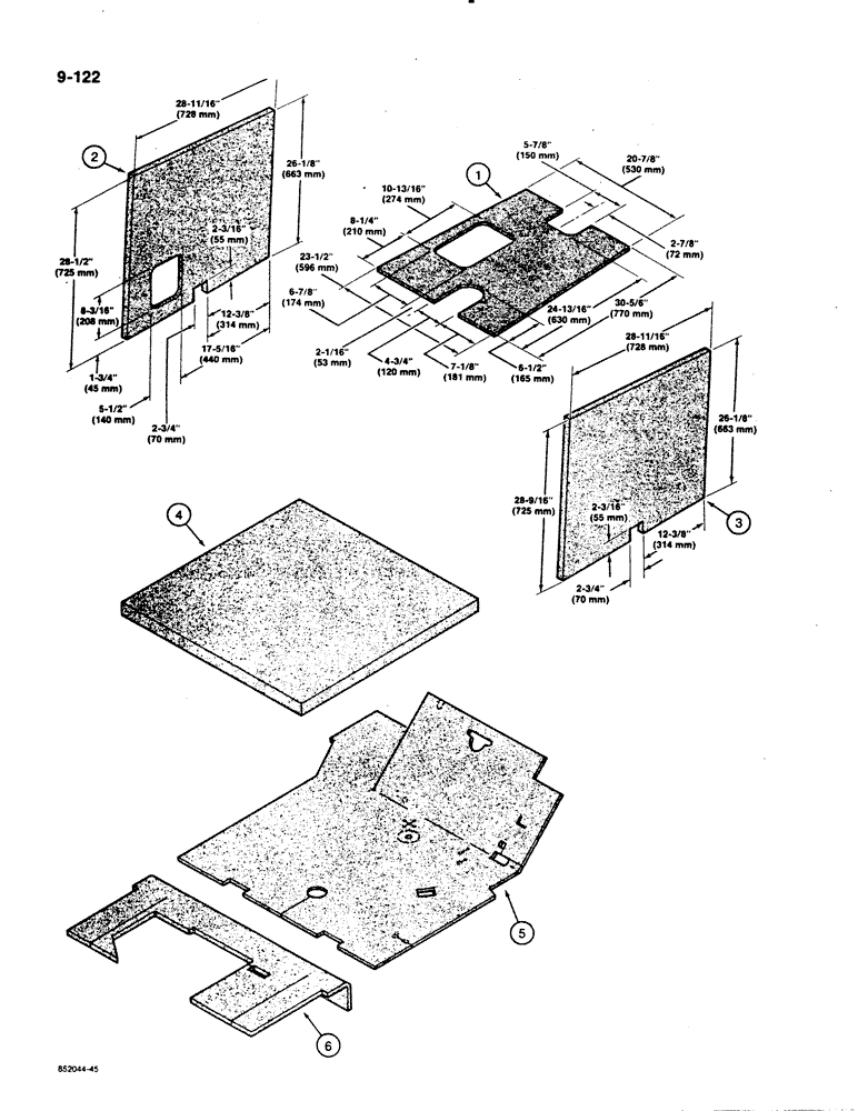 Схема запчастей Case 480E - (9-122) - NOISE REDUCTION PADS (09) - CHASSIS/ATTACHMENTS