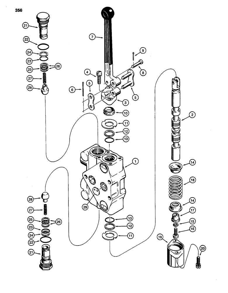 Схема запчастей Case 480D - (356) - THREE-POINT HITCH CONTROL VALVE, PITCH, TILT, AND IMPLEMENT SECTIONS (35) - HYDRAULIC SYSTEMS