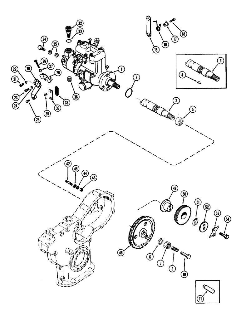 Схема запчастей Case 1700-SERIES - (051A) - FUEL INJECTION PUMP AND DRIVE, 188 DIESEL ENGINE (10) - ENGINE