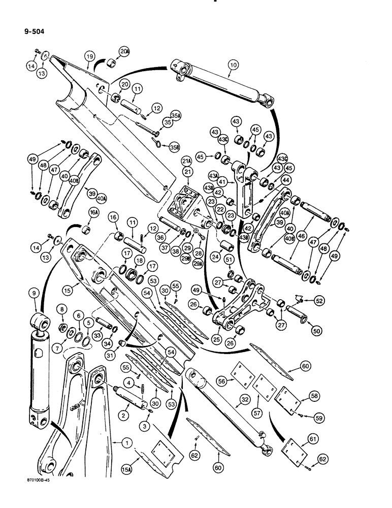 Схема запчастей Case 580K - (09-504) - EXTENDABLE DIPPER, TWO-PIECE OUTER MEMBER, PRIOR TO TRACTOR P.I.N. JJG0012415 (09) - CHASSIS/ATTACHMENTS