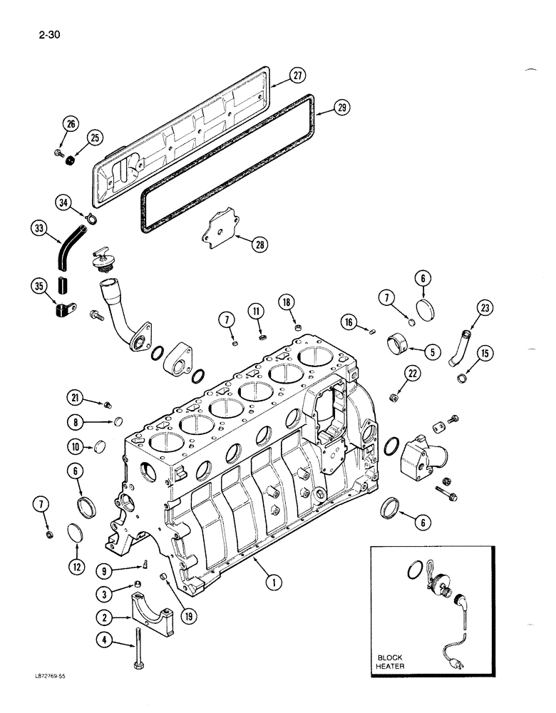 Схема запчастей Case 1086B - (2-030) - CYLINDER BLOCK, 6T-590 ENGINE (02) - ENGINE