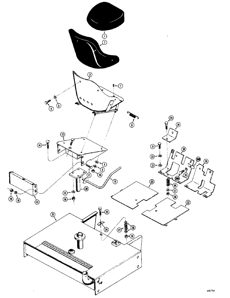 Схема запчастей Case 680CK - (124) - SEAT PLATFORM, FLOOR PLATES AND SEAT (90) - PLATFORM, CAB, BODYWORK AND DECALS