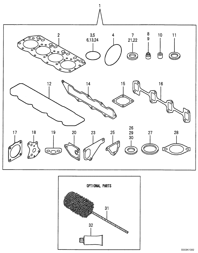 Схема запчастей Case CX50B - (08-017) - GASKET SET ENGINE COMPONENTS