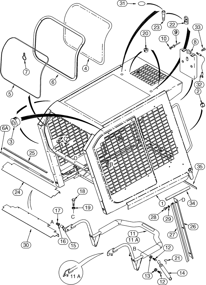 Схема запчастей Case 90XT - (09-35) - CANOPY, ROPS FRAME AND SEAT BAR, NORTH AMERICAN MODELS -JAF0320049, EUROPEAN MODELS -JAF0274261 (09) - CHASSIS