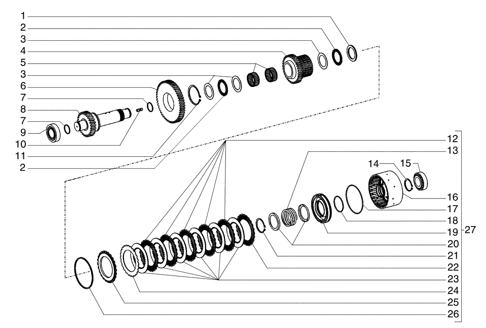 Схема запчастей Case 845B - (06-01[07]) - TRANSMISSION, 4TH SHAFT - (TORQUE CONVERTER) (06) - POWER TRAIN