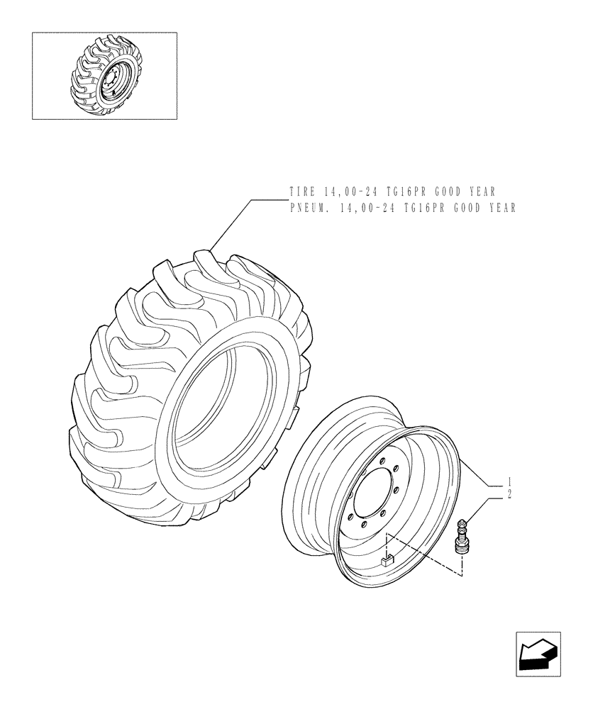 Схема запчастей Case TX1055 - (9.03201[01]) - WHEELS - 14,00X24X16 PLY - OPTIONAL CODE 857142441 (44) - WHEELS