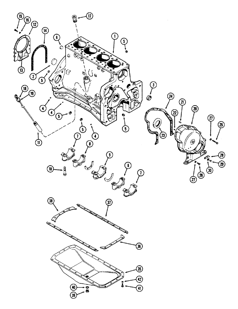 Схема запчастей Case 680CK - (012) - CYLINDER BLOCK ASSEMBLY, (267) DIESEL ENGINE, OIL PAN 