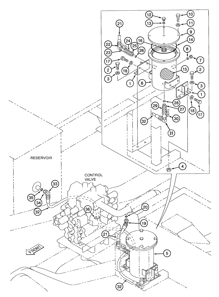 Схема запчастей Case 9050B - (8-018) - BYPASS OIL FILTER AND LINES (08) - HYDRAULICS