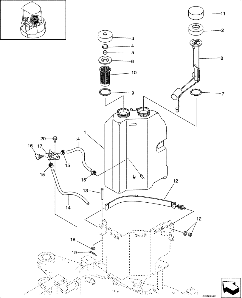 Схема запчастей Case CX25 - (03-01[00]) - FUEL TANK (03) - FUEL SYSTEM