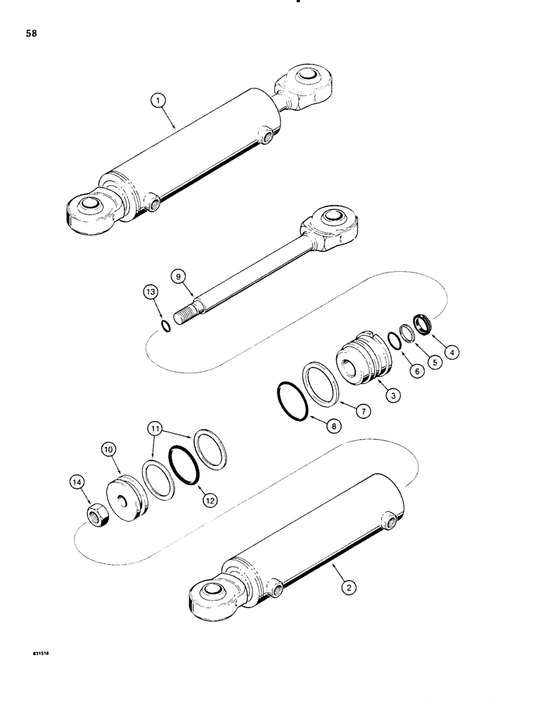 Схема запчастей Case SD100 - (058) - H669242 STEERING CYLINDER (41) - STEERING