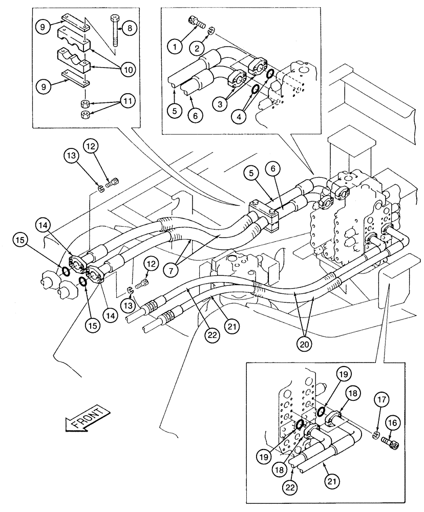 Схема запчастей Case 9050 - (8-78) - ARM AND BUCKET HYDRAULIC CIRCUITS, CONTROL VALVE TO BASE OF BOOM (08) - HYDRAULICS