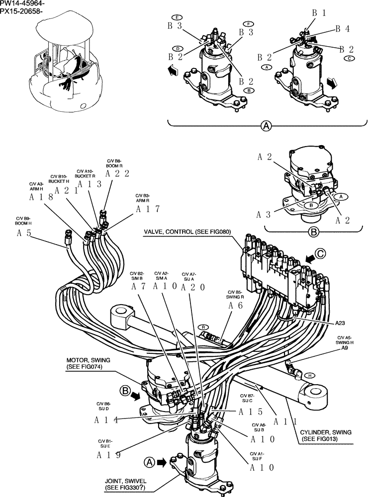 Схема запчастей Case CX31B - (100-01[1]) - HYDRAULIC LINES, UPPER (00) - GENERAL & PICTORIAL INDEX