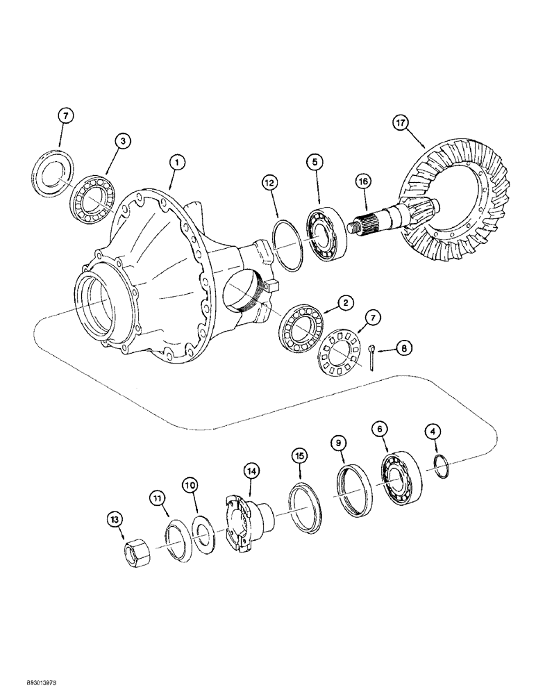 Схема запчастей Case 621B - (6-42) - FRONT AXLE DIFFERENTIAL CARRIER (06) - POWER TRAIN