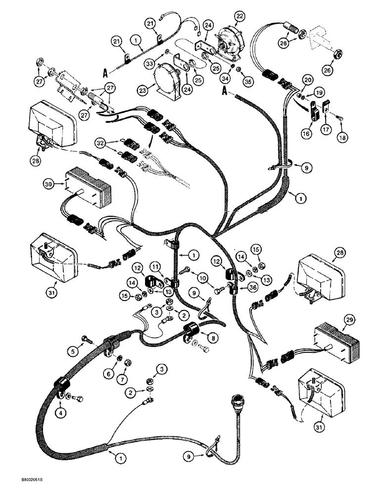 Схема запчастей Case 621B - (4-10) - FRONT HARNESS, LAMPS AND SWITCHES, Z-BAR LOADER (04) - ELECTRICAL SYSTEMS