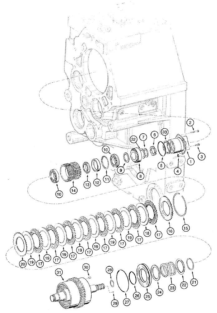 Схема запчастей Case 921B - (6-018) - TRANSMISSION ASSEMBLY - LOW GEAR AND CLUTCH, PRIOR TO P.I.N. JEE0052701 (06) - POWER TRAIN