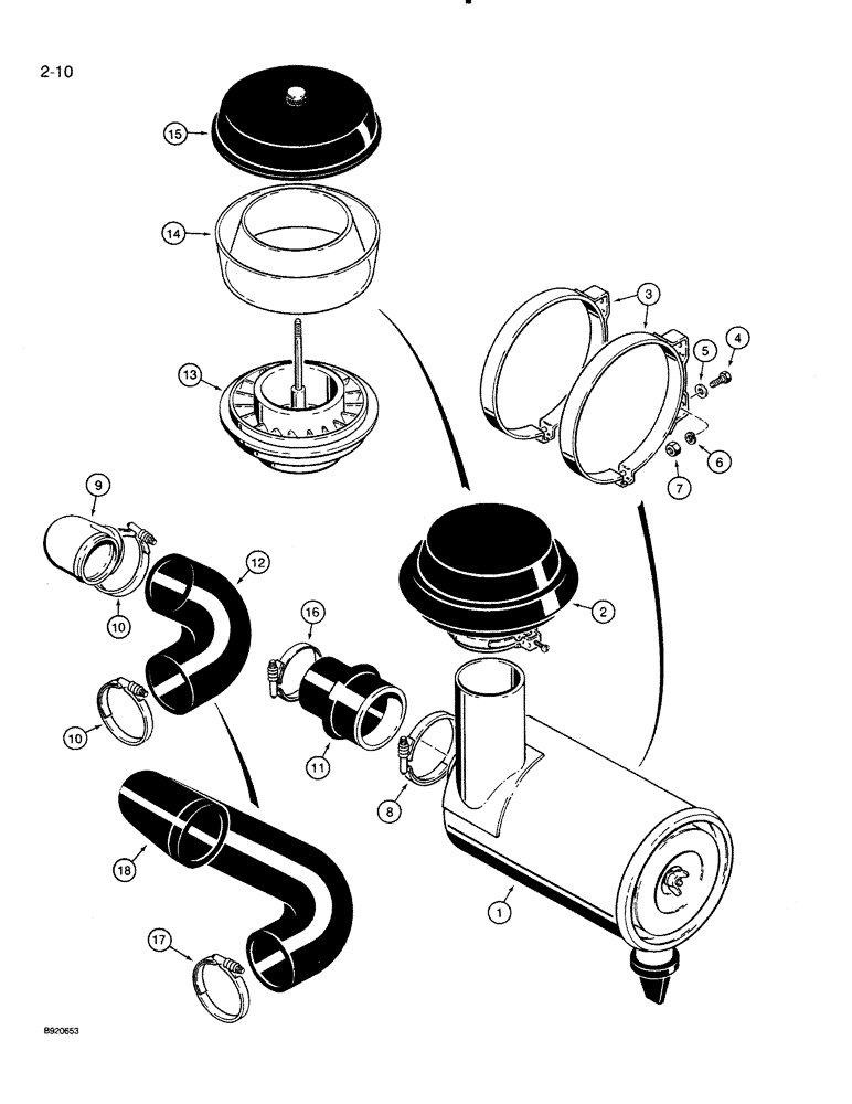 Схема запчастей Case 821 - (2-010) - AIR CLEANER AND AIR INTAKE PARTS (02) - ENGINE