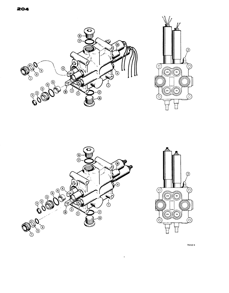 Схема запчастей Case W14 - (204) - L51920 AND L58295 VALVES (2 SPOOL), ALL VALVES HAVE CASE (08) - HYDRAULICS