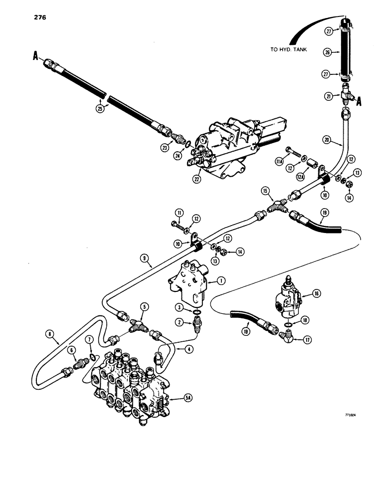 Схема запчастей Case 680E - (276) - EQUIPMENT HYDRAULIC CIRCUIT, RETURN LINES, TRACTOR SN (35) - HYDRAULIC SYSTEMS