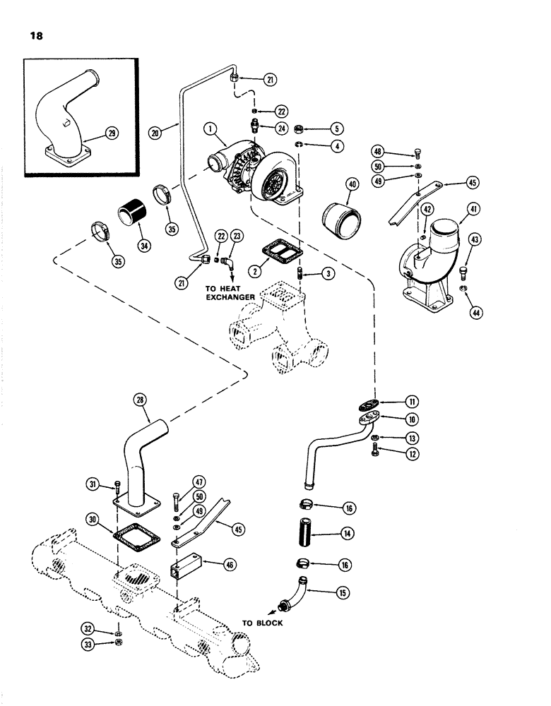 Схема запчастей Case W26B - (018) - TURBO-CHARGER SYSTEM, (504BDT) DIESEL ENGINE (02) - ENGINE