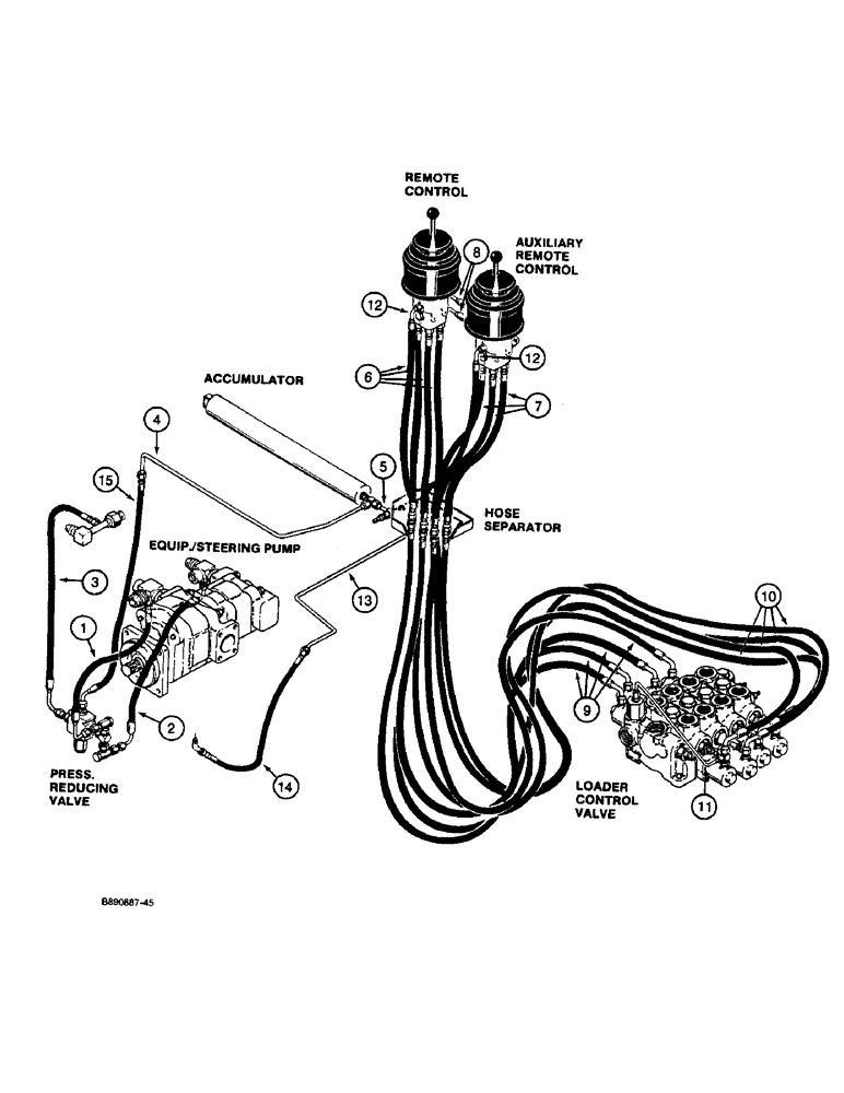 Схема запчастей Case 621 - (1-30) - PICTORIAL INDEX, LOADER HYD. CIRCUIT, FOUR SPOOL CNTRL. VALVE, STEERING PUMP TO LOADER CNTRL. VALVE (00) - PICTORIAL INDEX