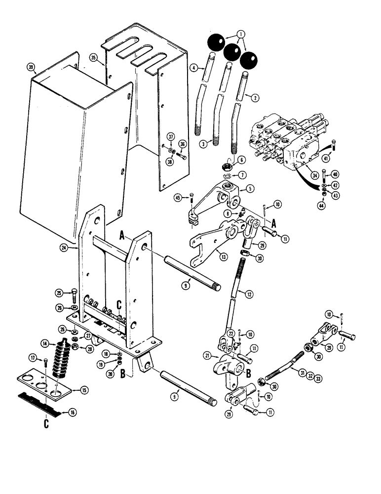 Схема запчастей Case W36 - (8-440) - LOADER CONTROL VALVE AND LEVERS, 3 SPOOL, WITHOUT REMOTE HYDRAULICS (08) - HYDRAULICS